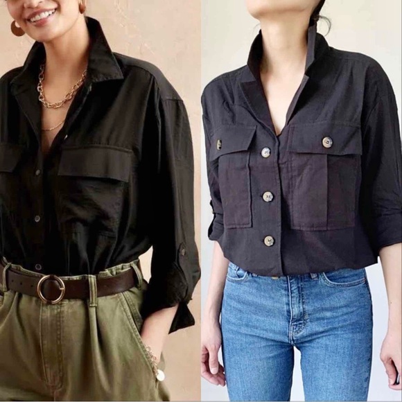 CHICBOMB Tops - Stylish Black Utility Shirt with Functional Pockets